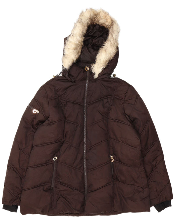 Nautica Wattierte Damenjacke mit Kapuze, UK 20 2XL, braunes Polyester