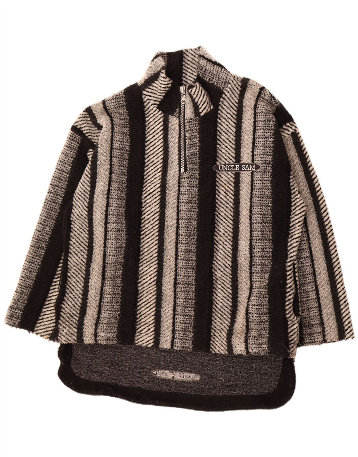 Uncle Sam Herren-Pullover mit Reißverschluss am Hals, XL, schwarz gestreift, Polyester