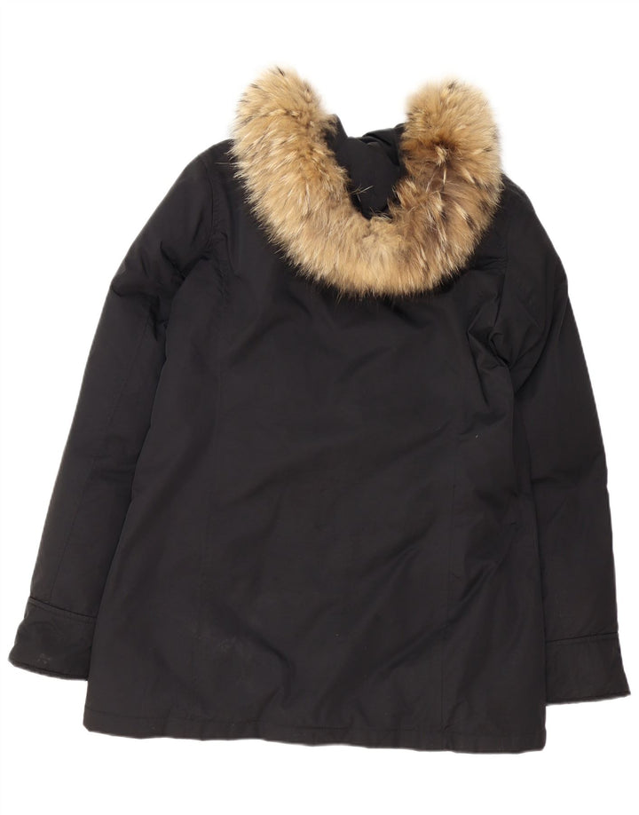 WOOLRICH Wattierter Damenmantel mit Kapuze, UK 16, Größe L, Schwarz, Polyester