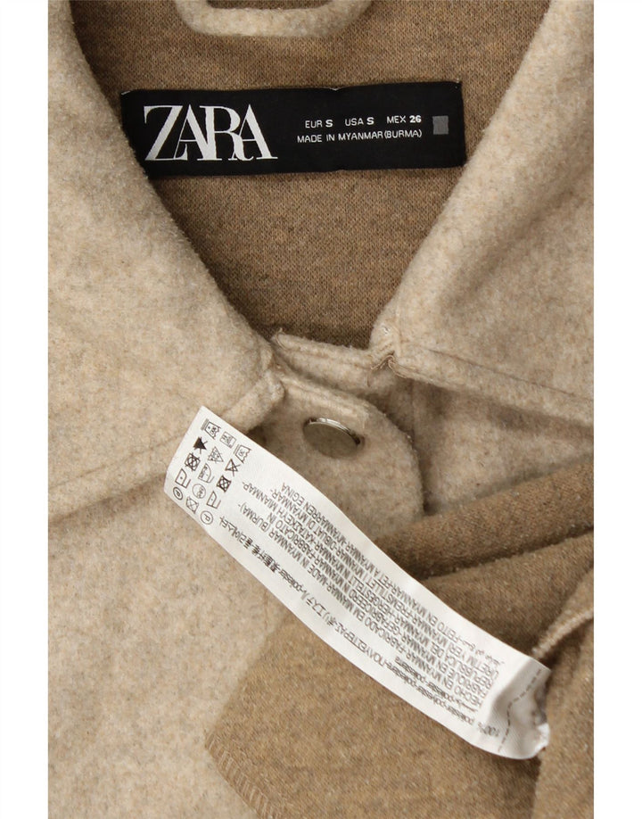 Zara Damen Übergroße Bomberjacke UK 10 Small Beige Polyester