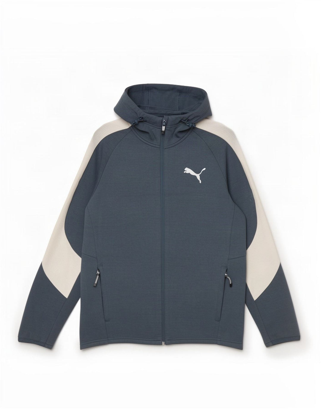 Puma Herren-Kapuzenpullover mit Reißverschluss, mittelblaue Colourblock-Baumwolle