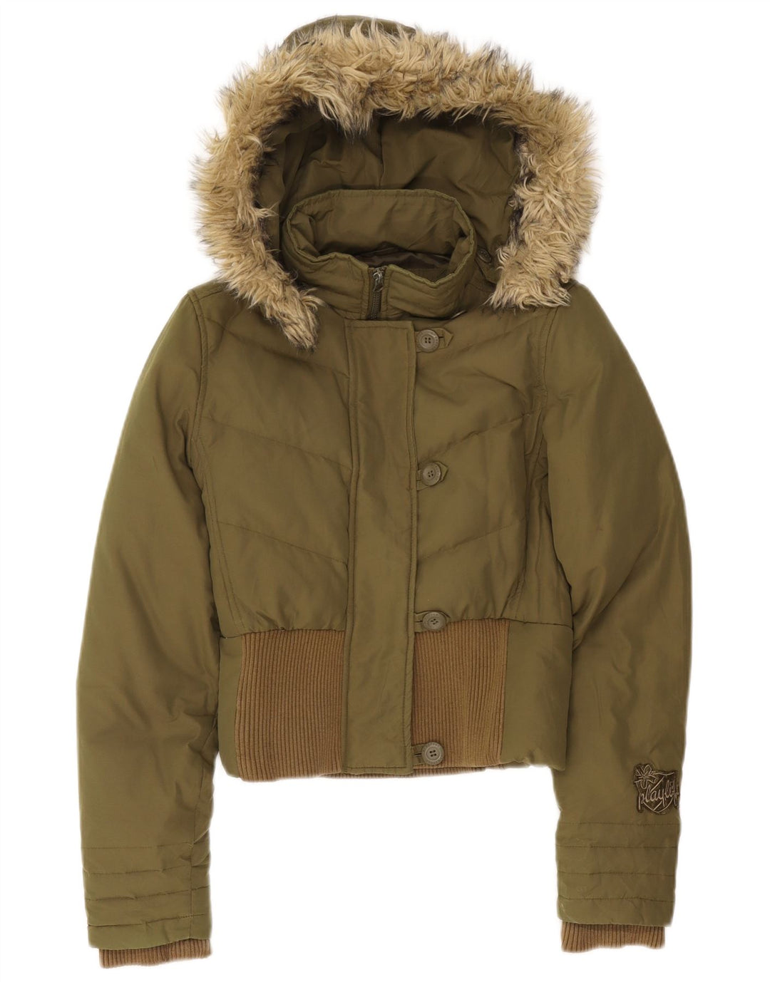 Playlife Wattierte Damenjacke mit Kapuze, UK 10, Größe S, Khaki