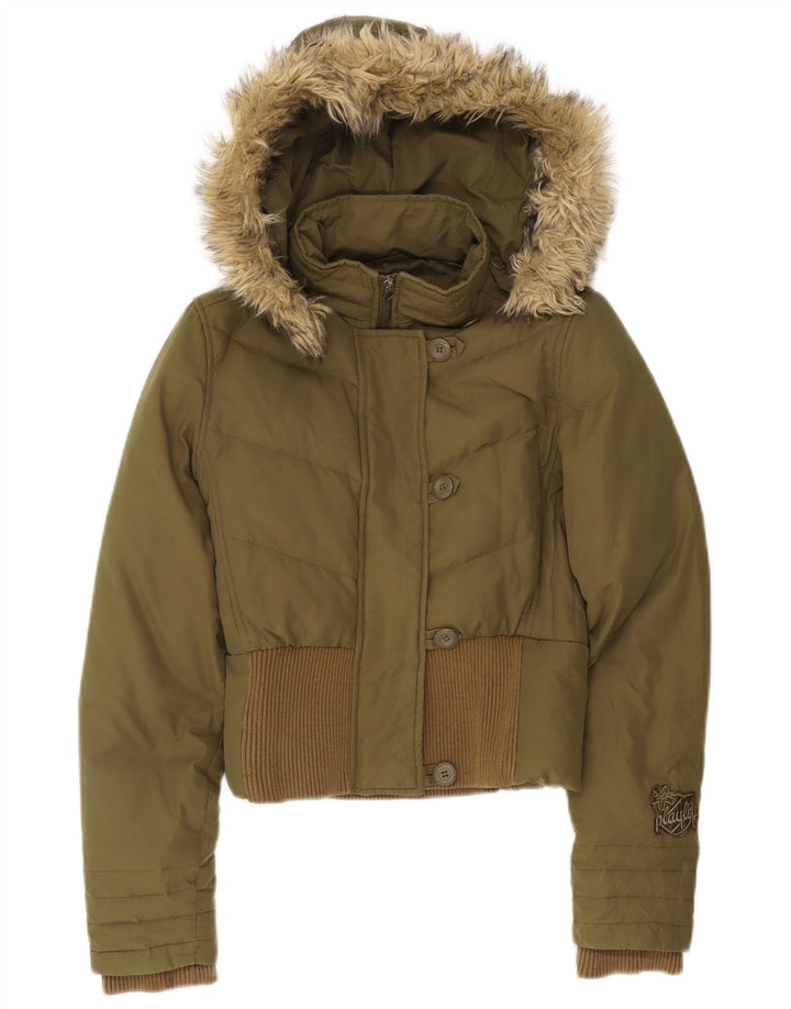 Playlife Wattierte Damenjacke mit Kapuze, UK 10, Größe S, Khaki