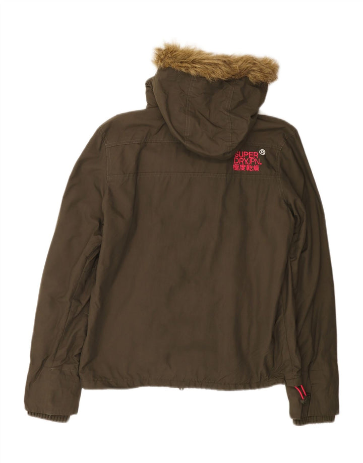 Superdry Damen-Windbreakerjacke mit Kapuze, UK 16, Größe L, Khaki, Nylon