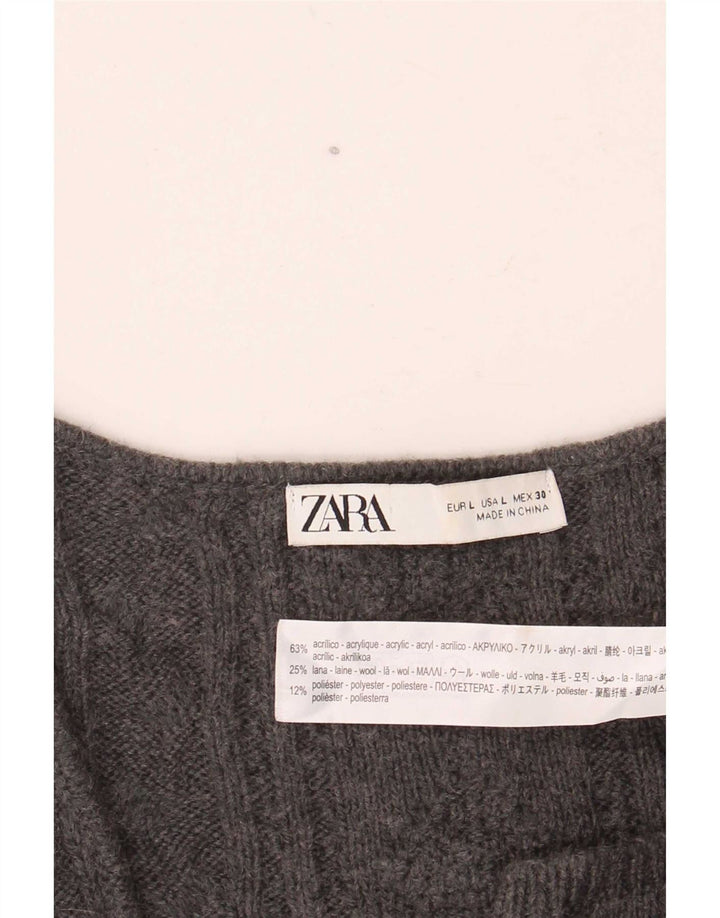 Zara Damen-Cardigan-Pullover UK 14 Large Graues Acryl