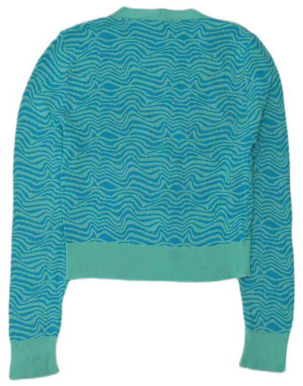 Zara Damen-Cardigan-Pullover UK 10 Kleine blaue geometrische Viskose