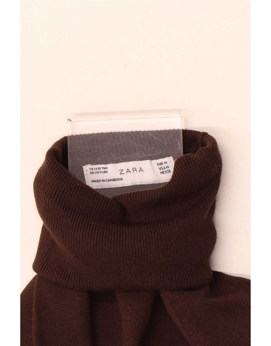 Zara Damen-Pullover mit Rollkragen, UK 12, mittelbraune Baumwolle