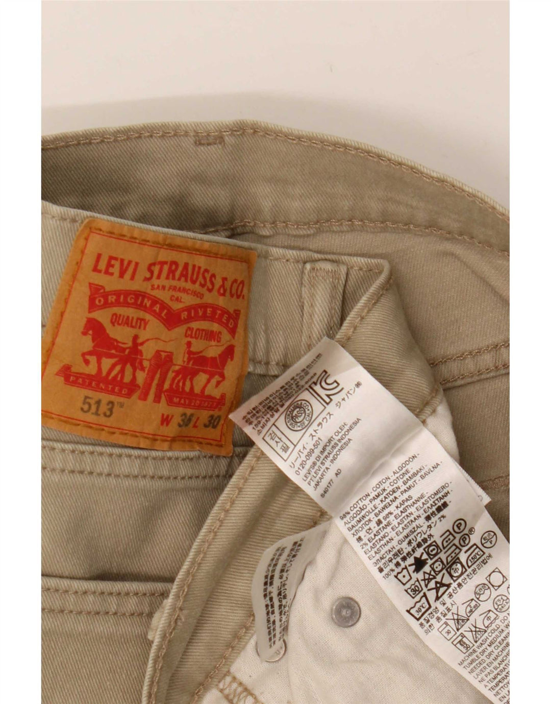 Levi's Herren 513 verkürzte Hose W36 L25 Beige