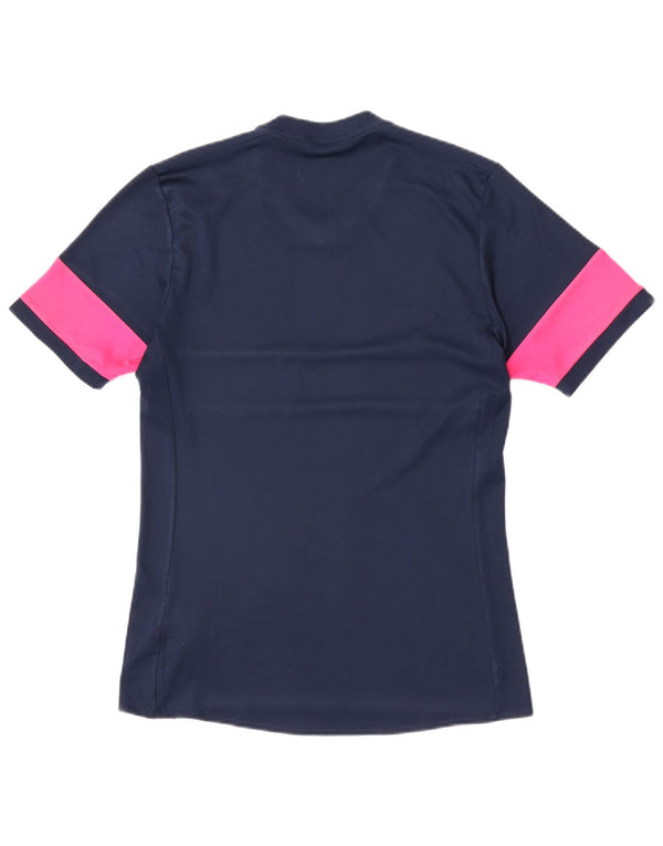 Adidas Damen Climalite T-Shirt Top UK 12 Mittel Marineblau Farbblock