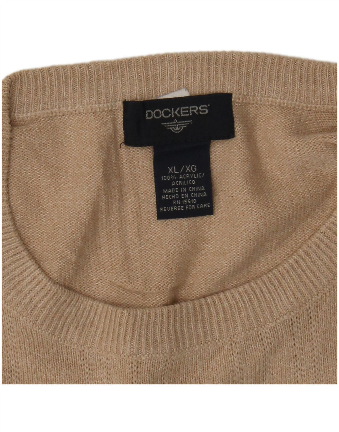 DOCKERS Herren-Pullover mit Rundhalsausschnitt, XL, beige gestreift, Polyacryl