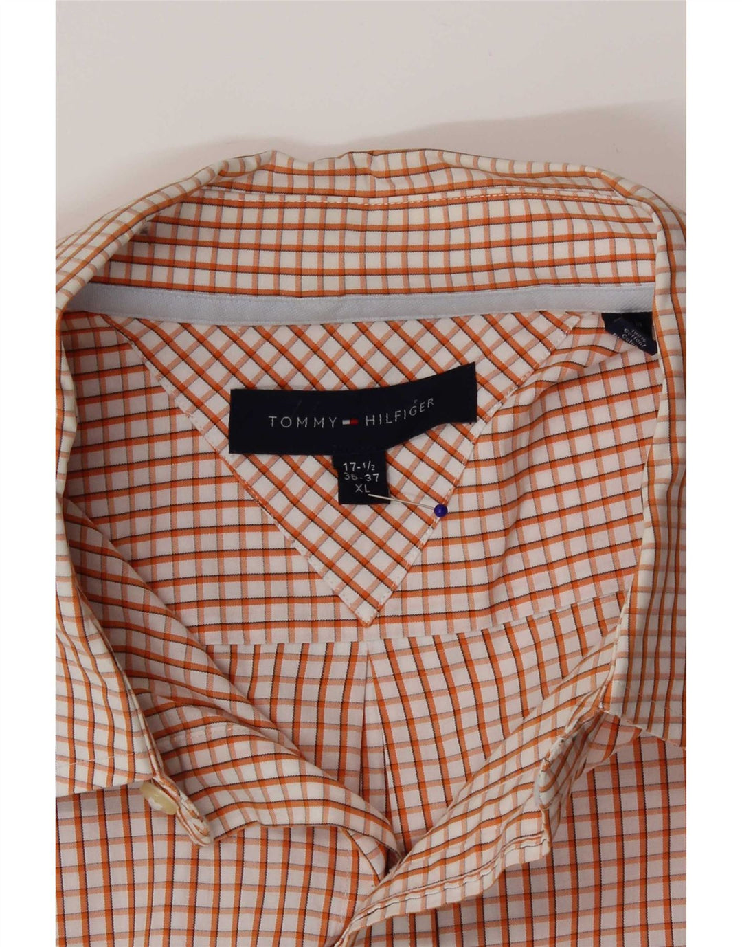 Tommy Hilfiger Herrenhemd Größe 17 1/2 XL Orange kariert