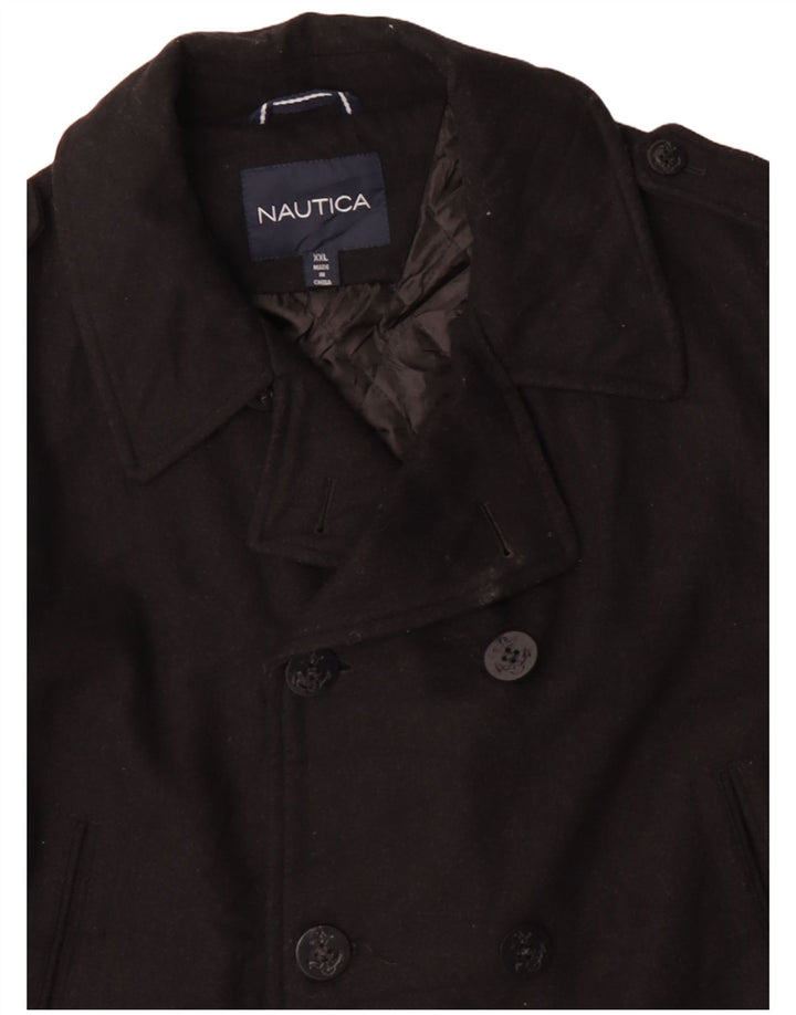 NAUTICA Herren Pea Coat UK 44 2XL Schwarze Wolle