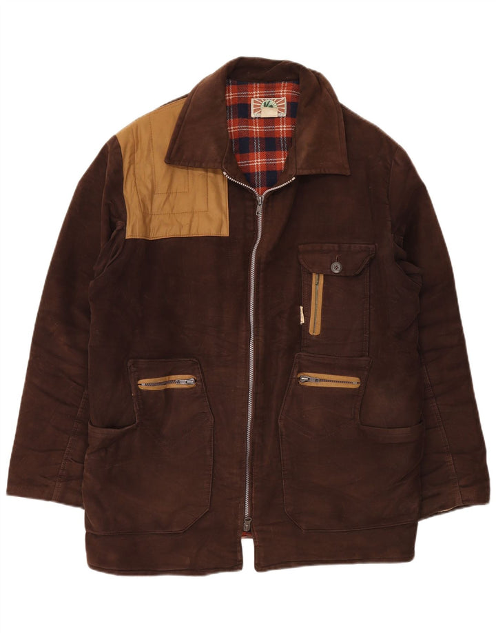 Vintage Herren-Windbreaker-Jacke IT 54 2XL Braune Colourblock-Baumwolle