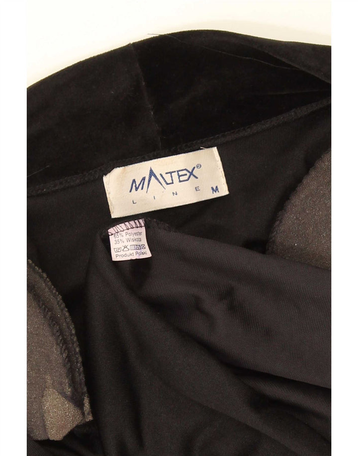 Vintage Damen offene Blazerjacke UK 14 Medium Schwarz Floral Polyester