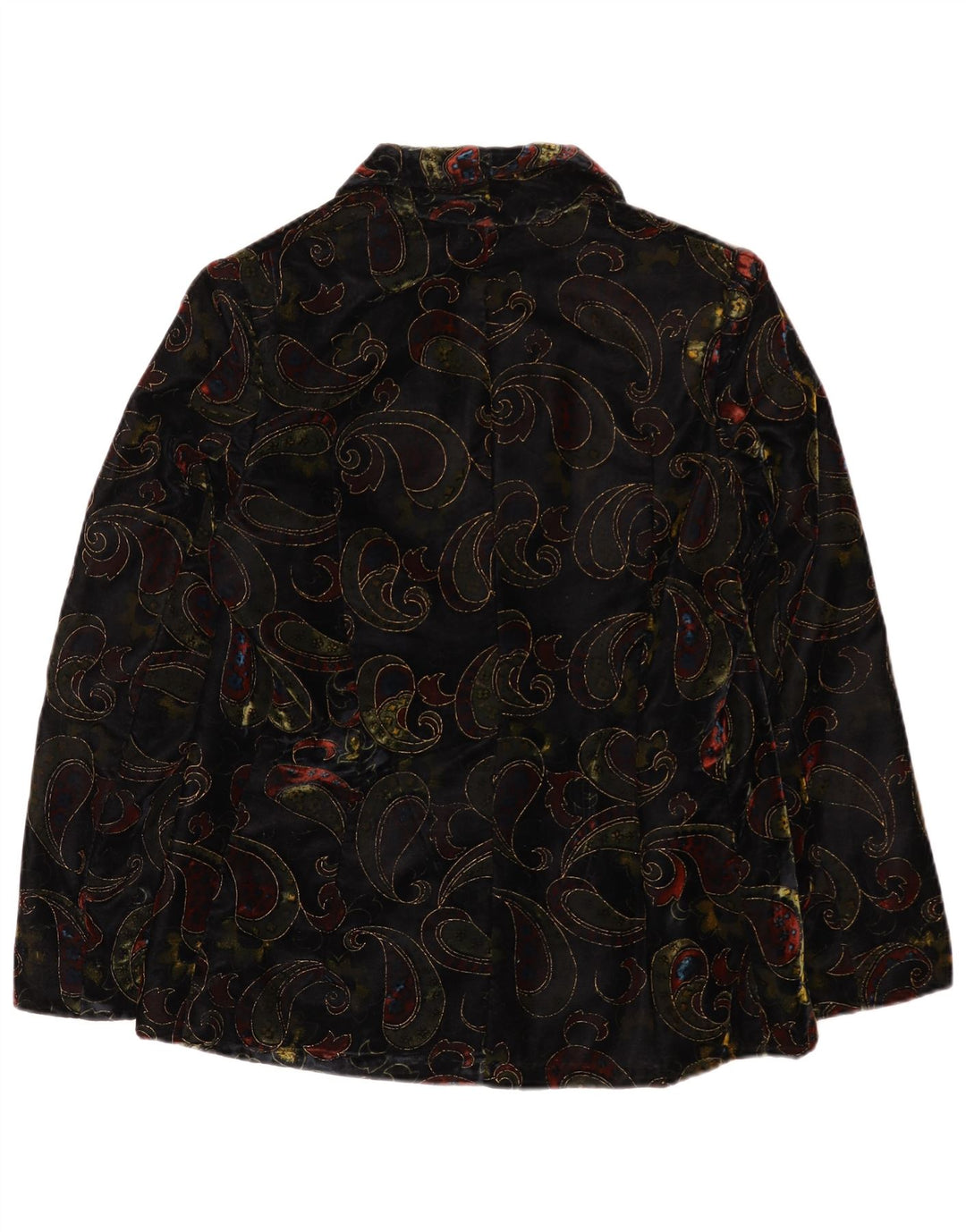 Vintage Damen 2-Knopf-Samt-Blazerjacke UK 12 Mittelschwarz Paisley