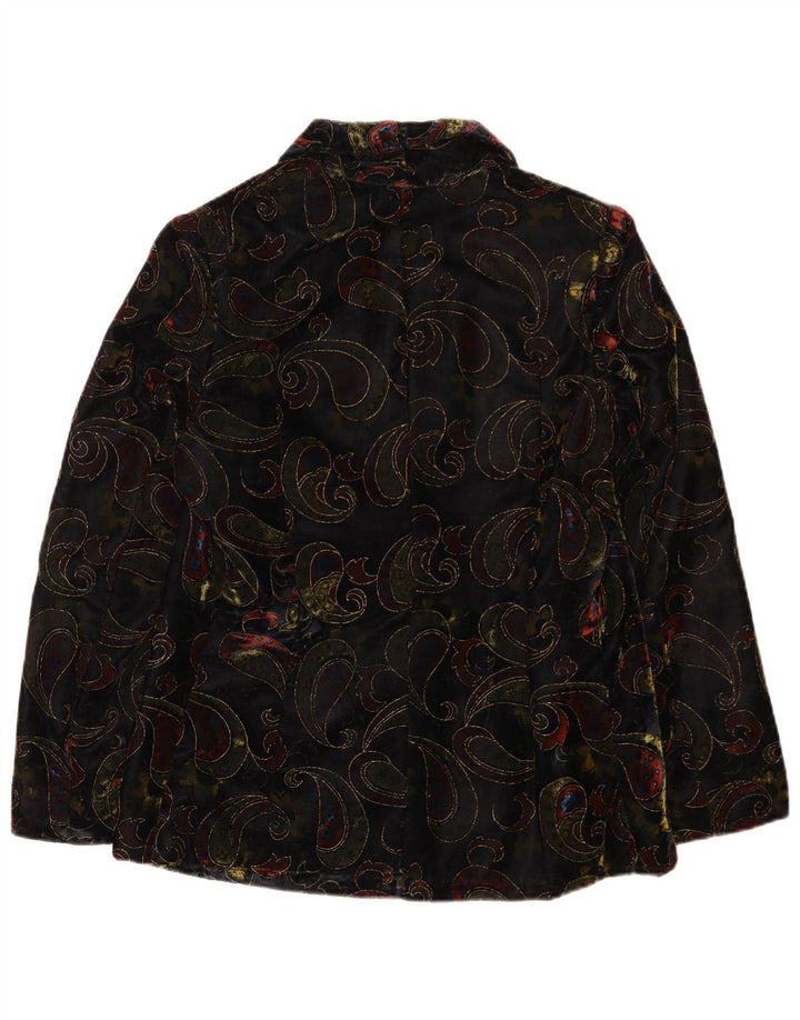 Vintage Damen 2-Knopf-Samt-Blazerjacke UK 12 Mittelschwarz Paisley