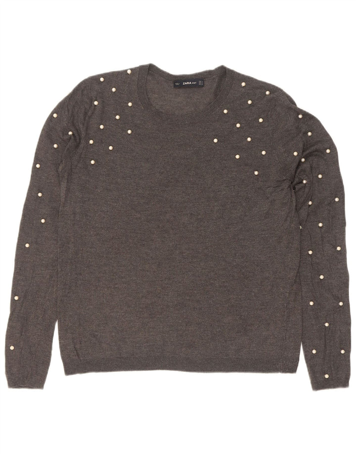Zara Damen-Pullover mit U-Boot-Ausschnitt, UK 14, Mittelgrau gefleckt