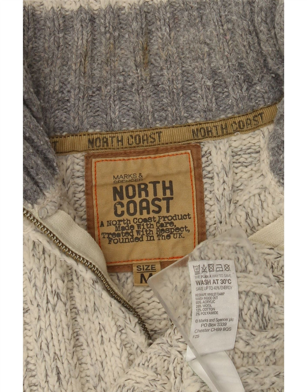 Marks & Spencer Herren-Pullover mit Reißverschluss am Hals, Mittelgrau geflecktes Acryl