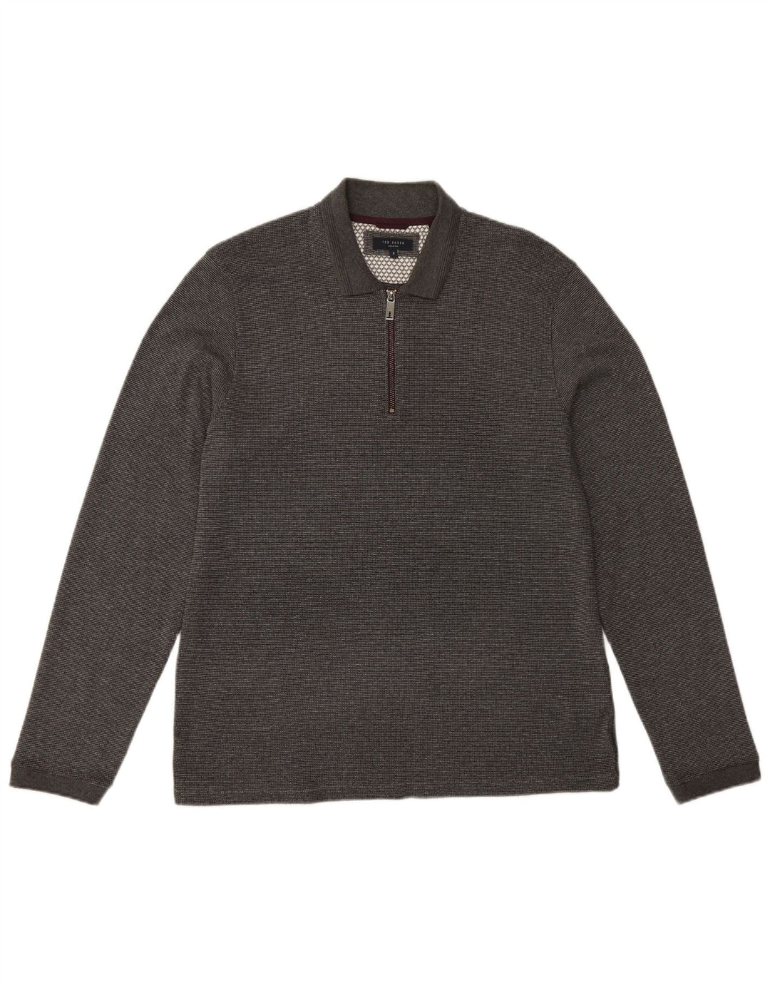 TED BAKER Herren London Langarm-Poloshirt, Größe 5 XL, graue Baumwolle