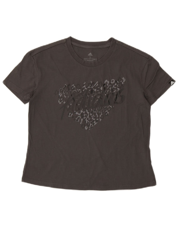 Adidas Womens Graphic T-Shirt Top UK 8/10 Small Grey Cotton