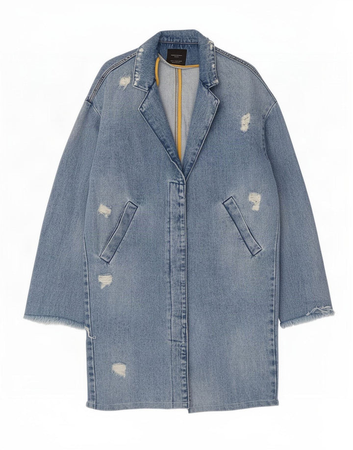 Zara Damen Trafaluc Distressed Denim Coat UK 14 Mittelblau