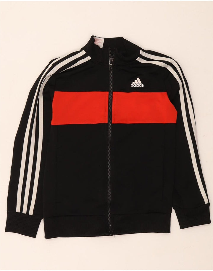 Adidas Jungen-Trainingsanzug-Top-Jacke, 7–8 Jahre, schwarzes Colourblock-Polyester