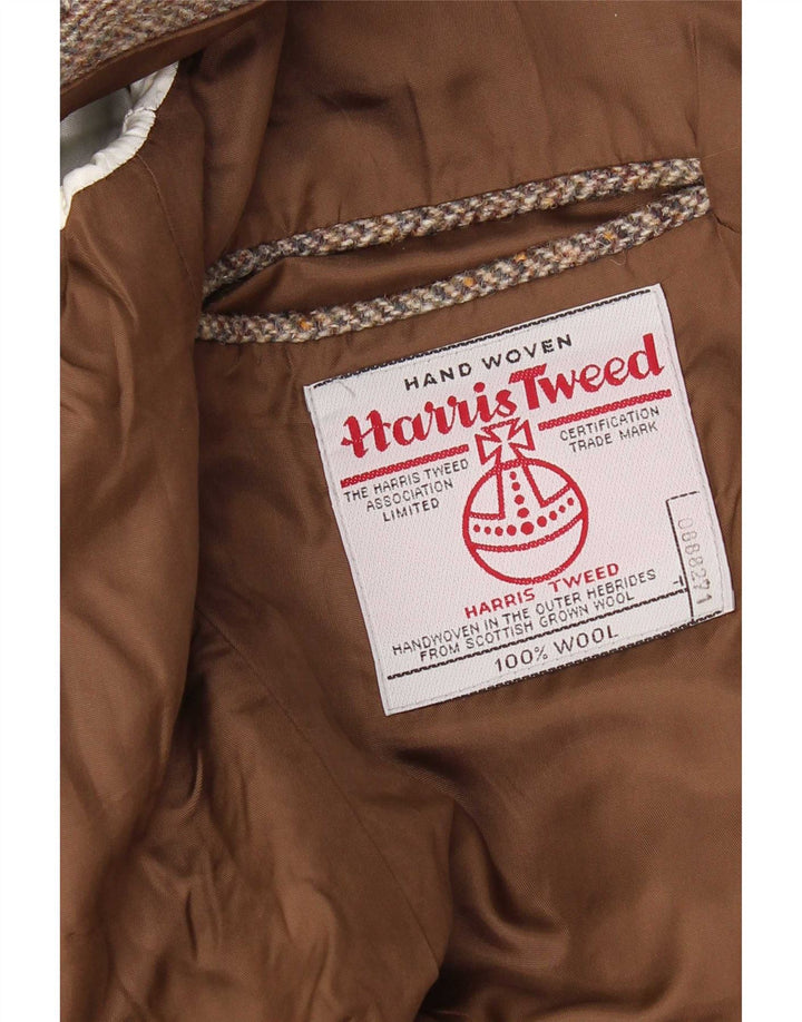 Harris Tweed Herren-Blazer mit 2 Knöpfen, UK 42, XL, braune Wolle mit Fischgrätenmuster