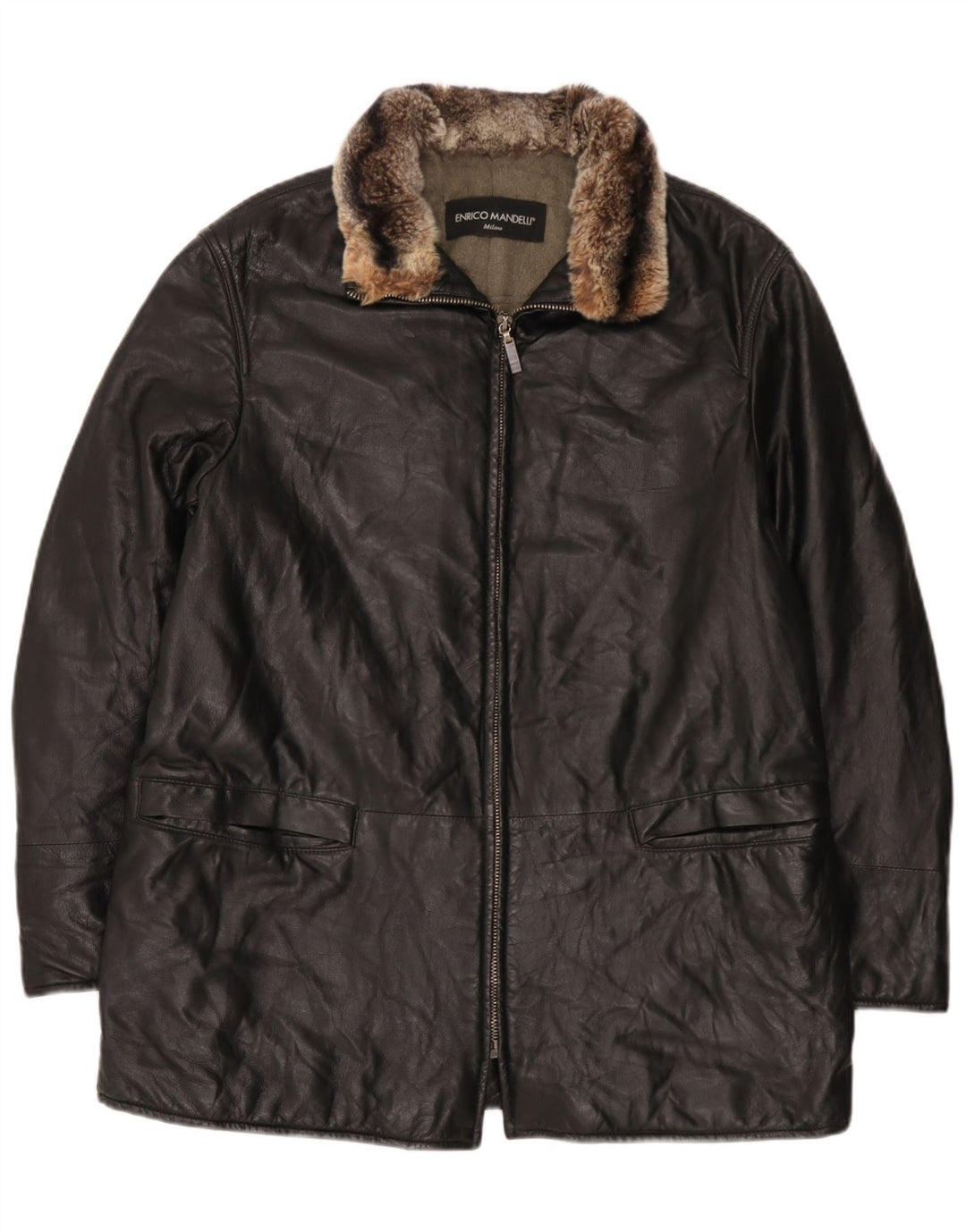 Enrico Mandelli Herren Lederjacke UK 42 XL Schwarz