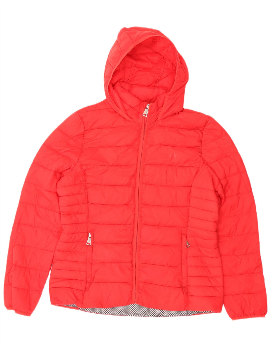 Calvin Klein Damen-Jacke mit Kapuze, gepolstert, UK 16, Größe L, rotes Nylon
