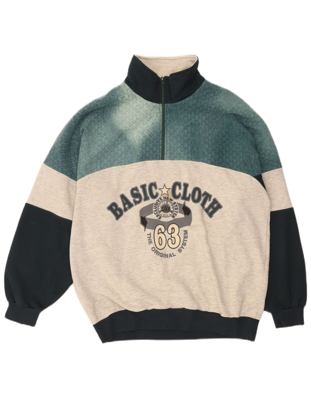 EXTE Grafischer Herren-Sweatshirtpullover mit Reißverschluss am Hals, Größe L, Grau, Farbblock