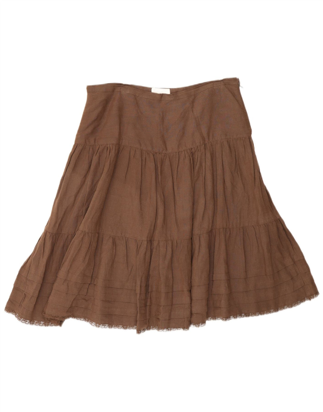 Massimo Dutti Damen Stufenrock W30 Mittelbraunes Leinen