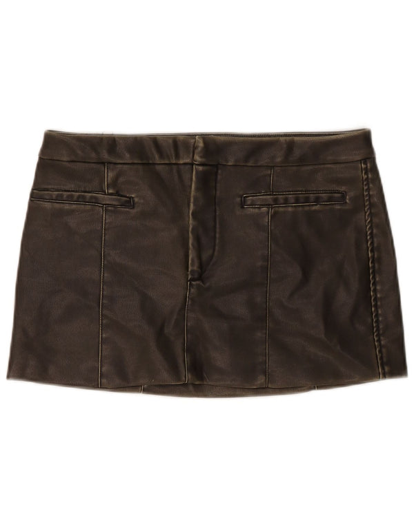 Zara Womens Low Waist Mini Leather Skirt Medium W28 Grey Polyester