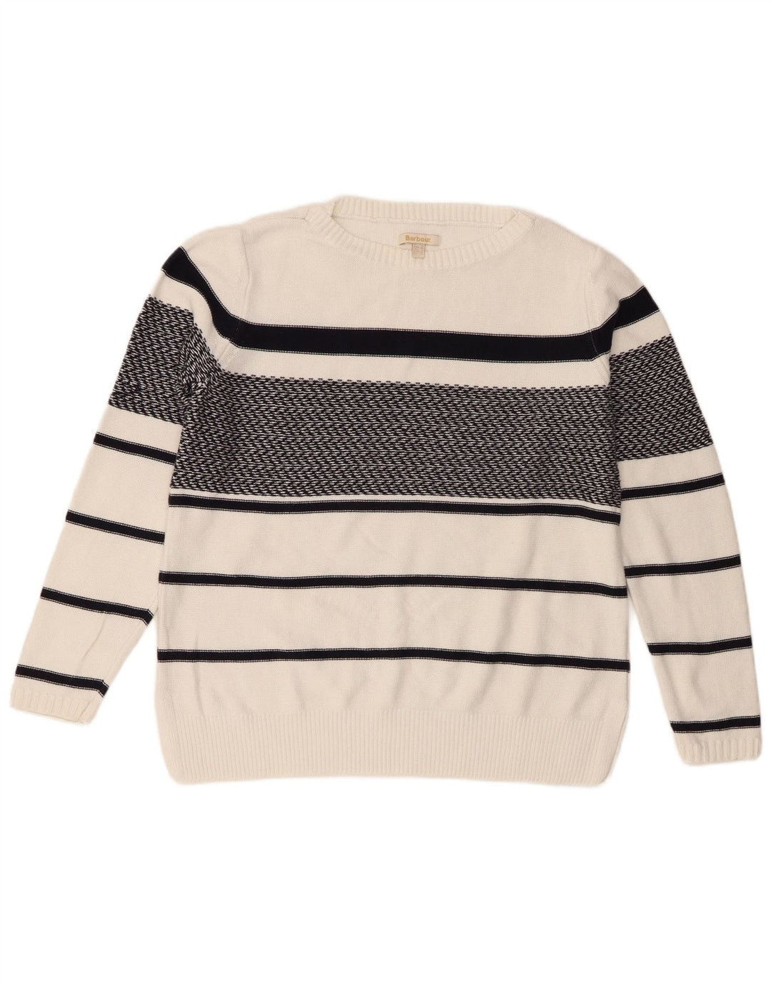 Barbour Damen-Pullover, übergroß, U-Boot-Ausschnitt, Gr. 10, klein, weiß gestreift
