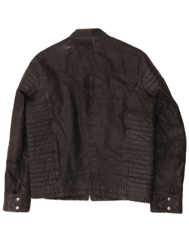 CLOCK HOUSE Herren-Leder-Bikerjacke, Größe 40, großes schwarzes Leder