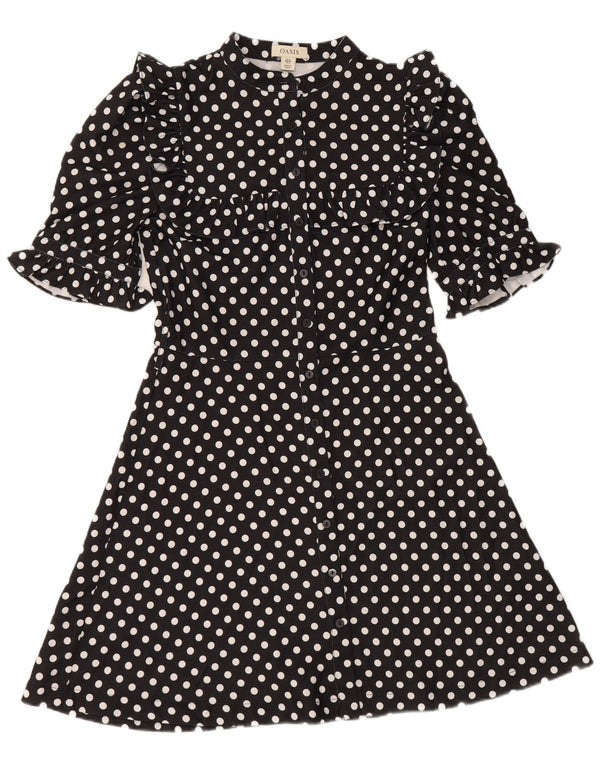 Oasis Kurzarm-Hemdkleid für Damen, Gr. 10, Größe S, Schwarz, gepunktet
