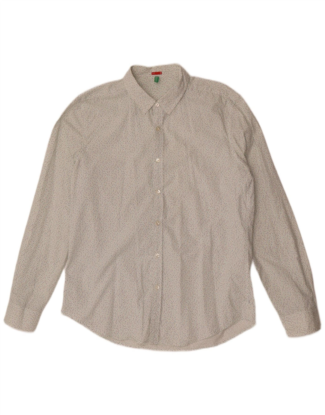 BENETTON Herren-Slim-Fit-Hemd, groß, weiß gepunktet
