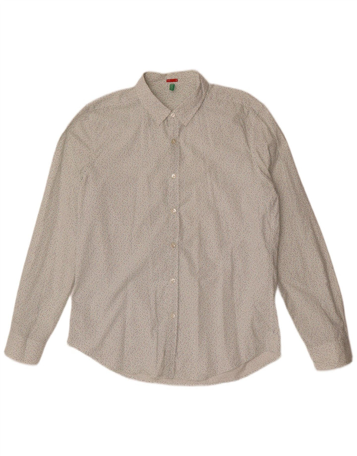 BENETTON Herren-Slim-Fit-Hemd, groß, weiß gepunktet