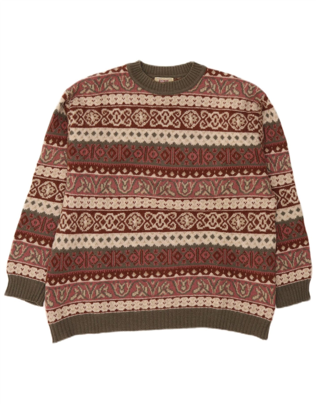 Sisley Herren-Pullover mit Rundhalsausschnitt, XL, mehrfarbig, Fair Isle