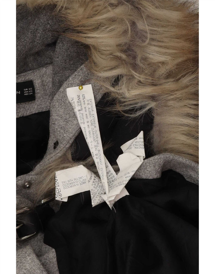 Übergroße Duffle-Jacke mit Kapuze von Zara für Damen, UK 6, XS, graue Wolle