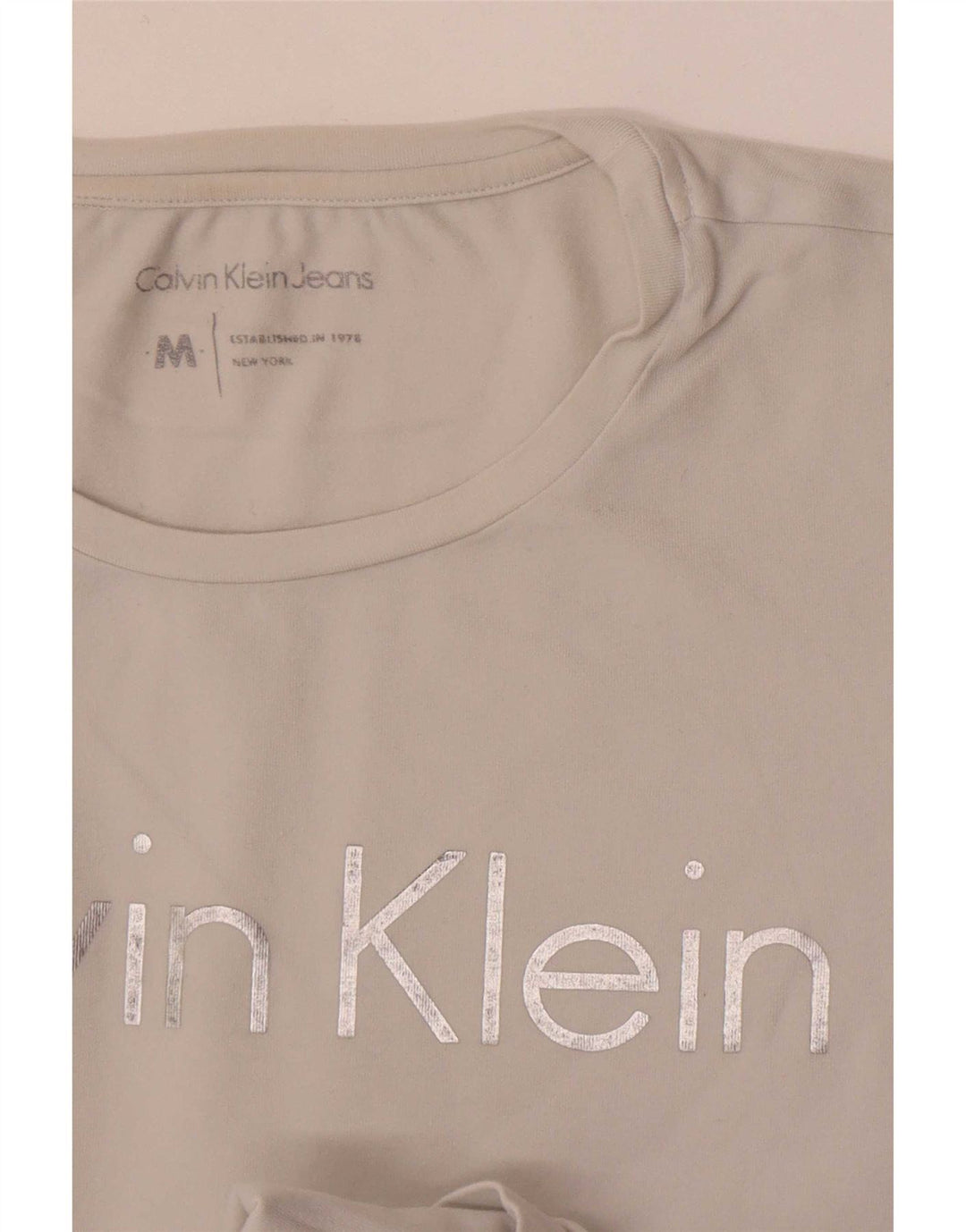 Calvin Klein Jeans Damen Grafik-T-Shirt-Oberteil UK 12 Mittelweiß
