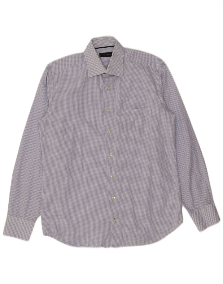 Tommy Hilfiger Herrenhemd Größe 38 15 mittelblau karierte Baumwolle