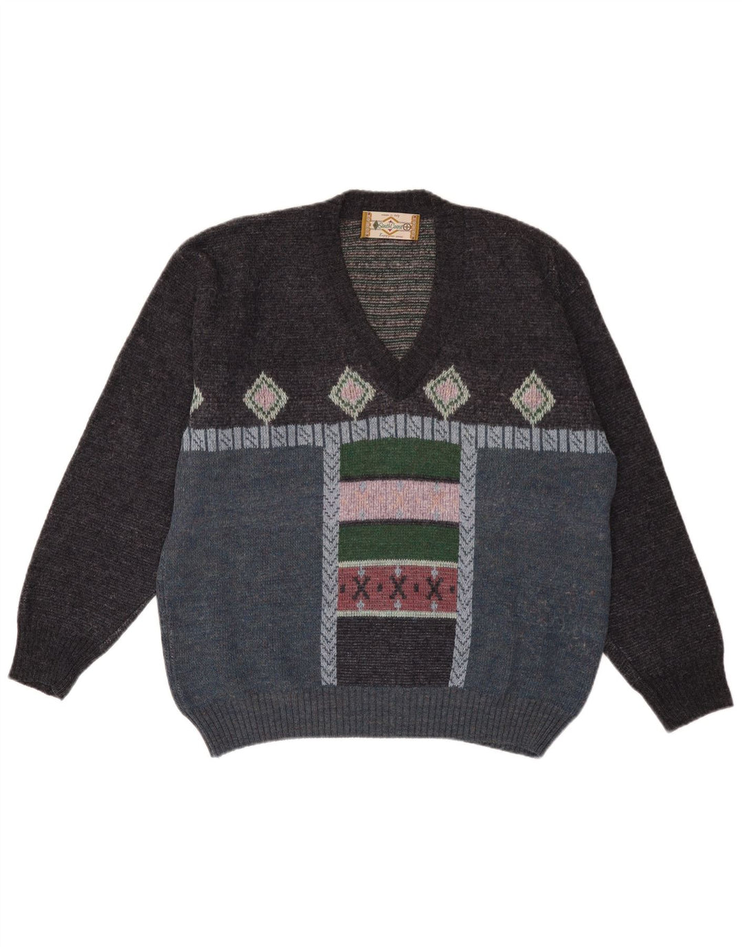 South Coast Herren-Pullover mit V-Ausschnitt, groß, mehrfarbig, geometrisch