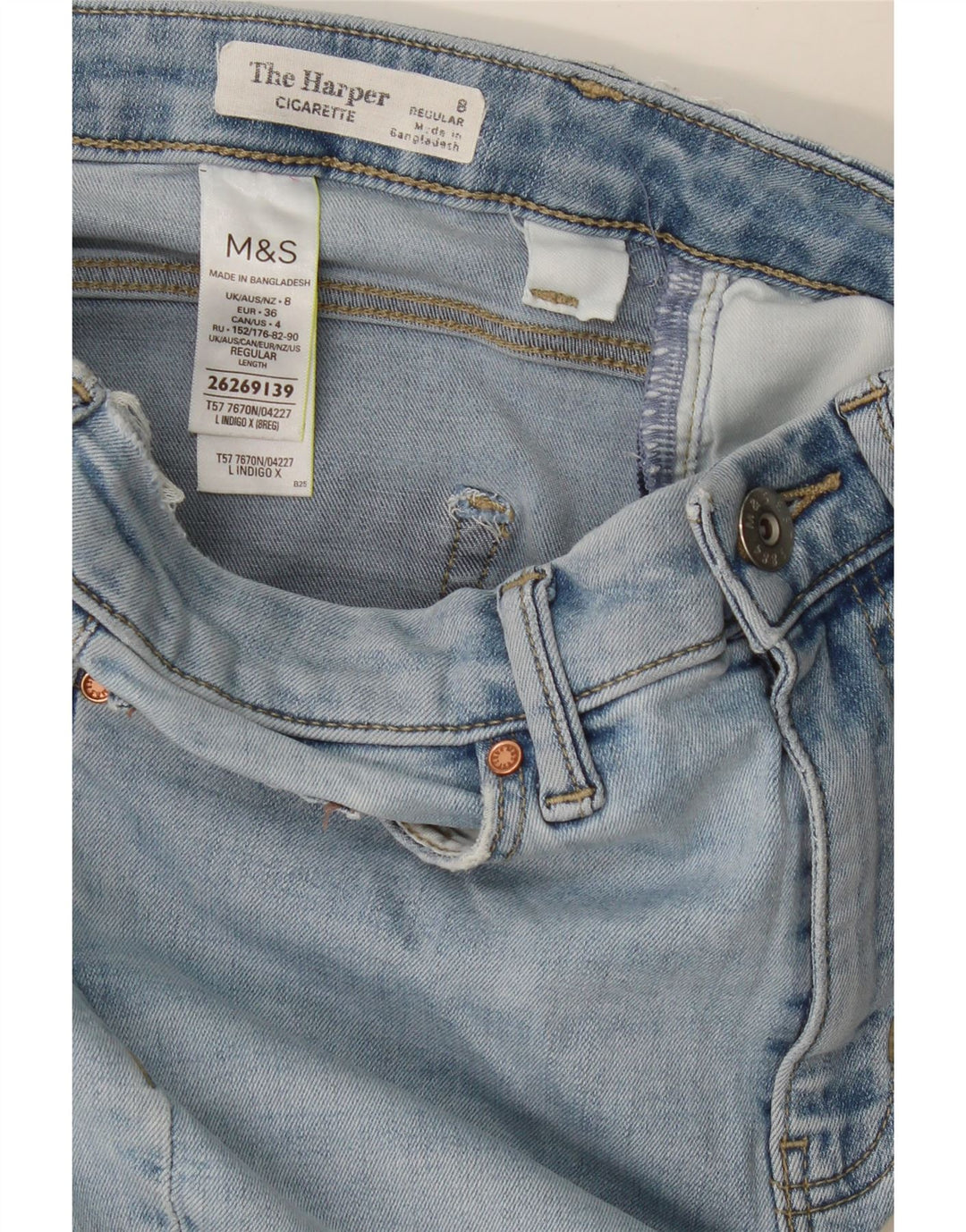 Marks & Spencer Damen The Harper Slim Jeans UK 8 Small W26 L26 Blau