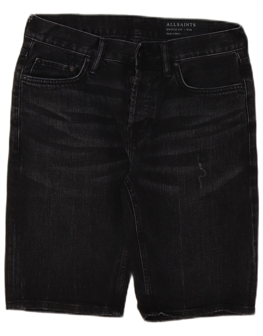 All Saints Herren-Jeansshorts mit Switch-Passform, W28, mittelschwarz, Baumwolle
