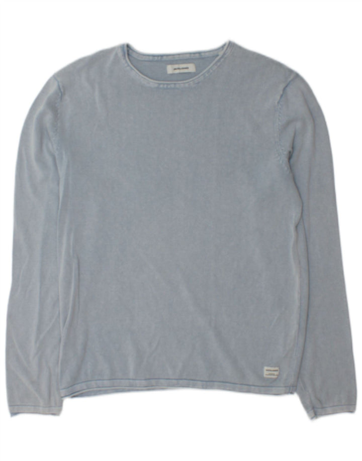 Jack & Jones Herren-Pullover mit U-Boot-Ausschnitt, mittelblaue Baumwolle