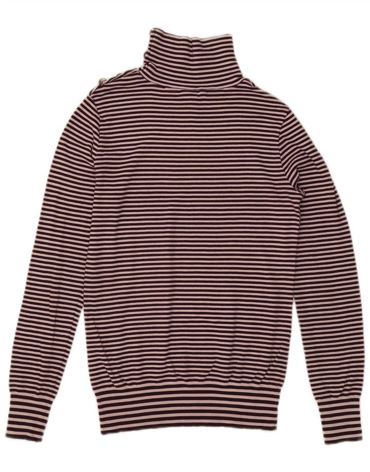 Massimo Dutti Damen-Pullover mit Knopfkragen, Gr. 12, mittelviolett gestreift