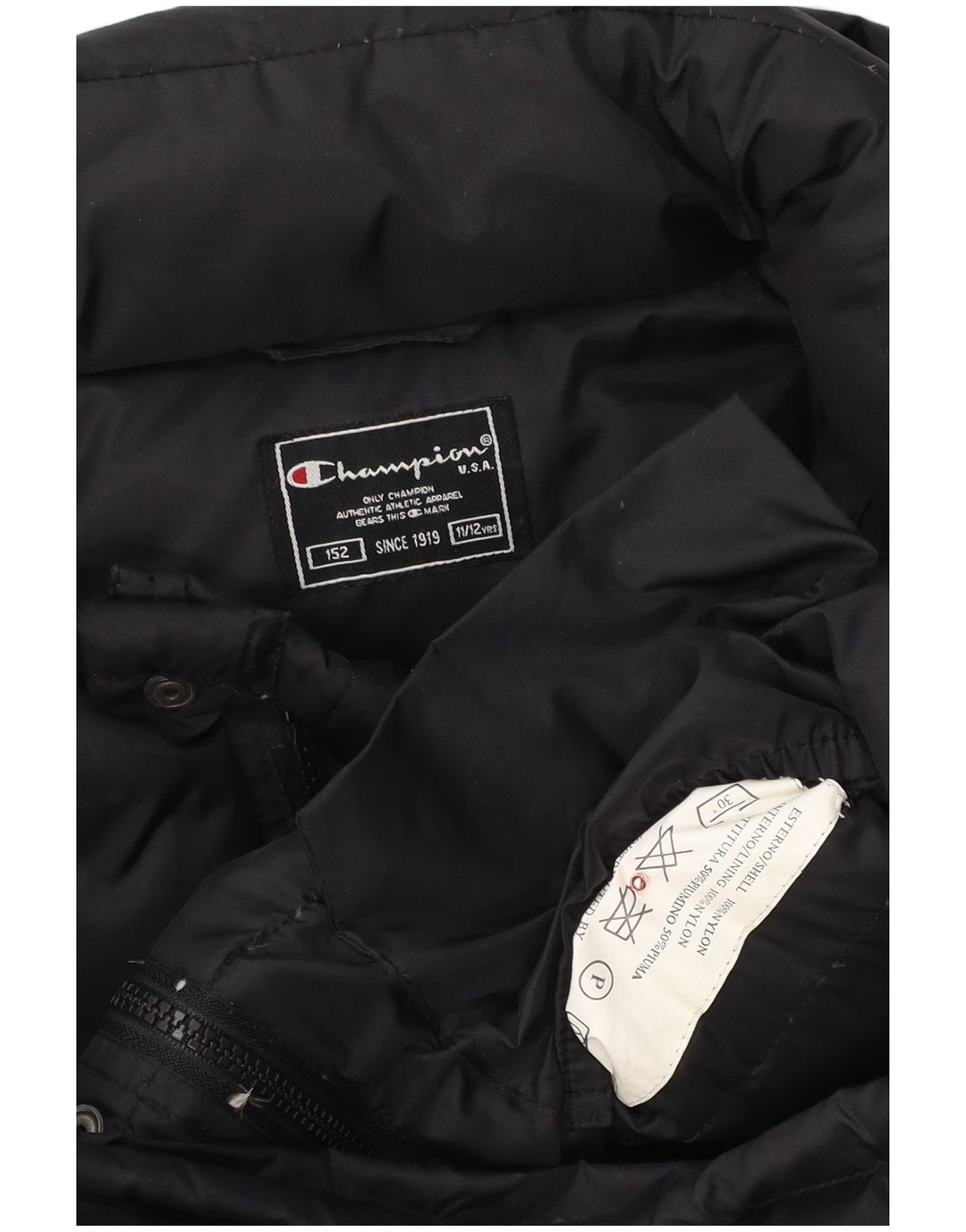 CHAMPION Wattierte Jungenjacke mit Kapuze, 11–12 Jahre, schwarzes Polyester