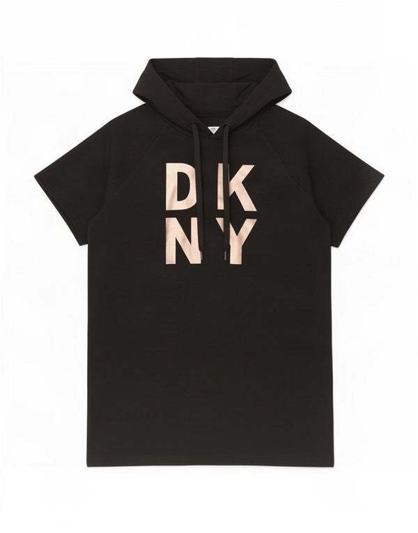 Dkny Womens Graphic Short Sleeve Hoodie Pullover UK 18 XL Schwarz Baumwolle