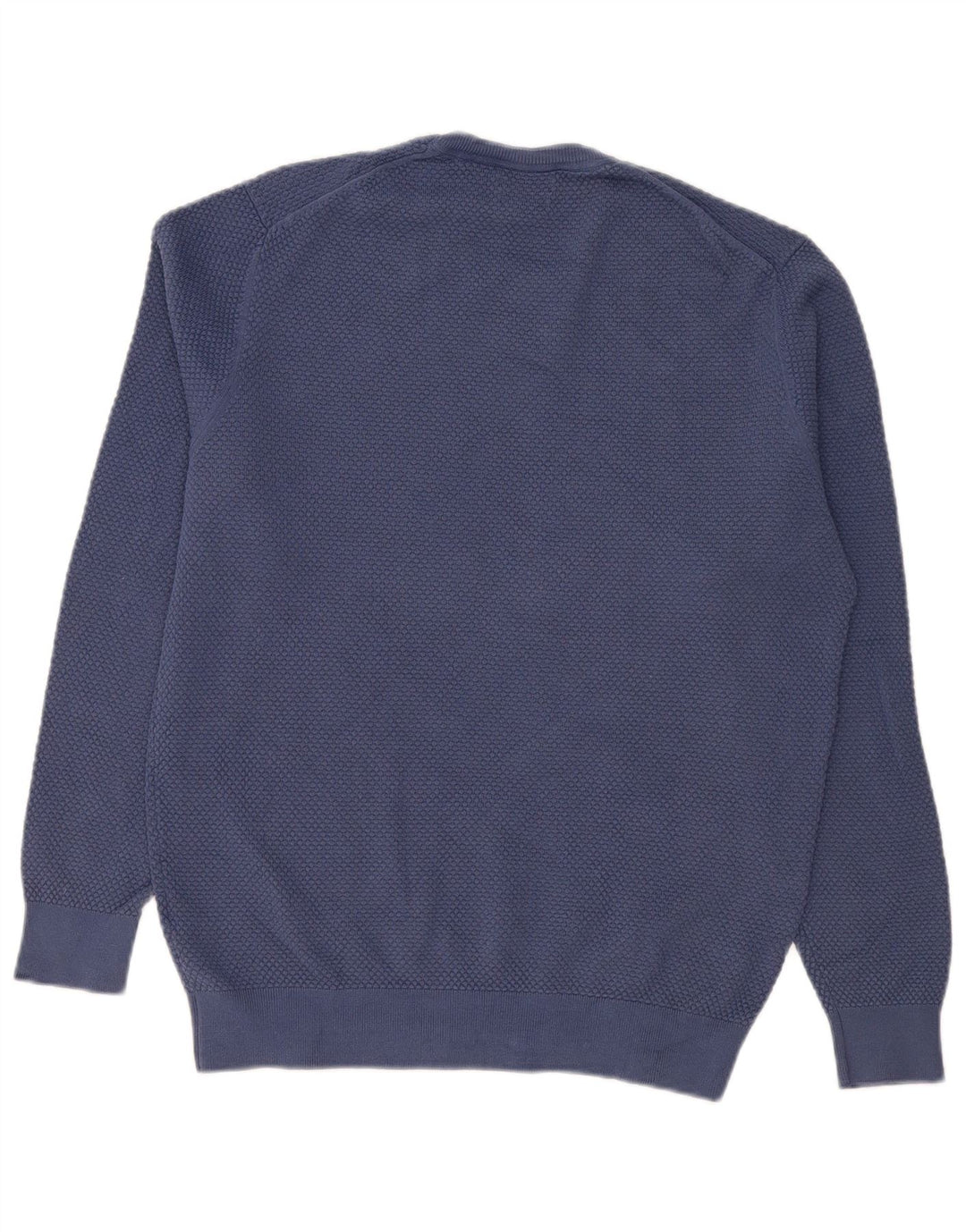 Massimo Dutti Herren-Pullover mit Rundhalsausschnitt, groß, aus blauer Baumwolle