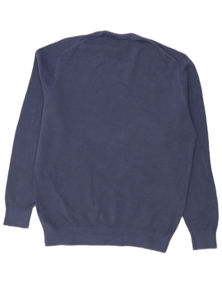 Massimo Dutti Herren-Pullover mit Rundhalsausschnitt, groß, aus blauer Baumwolle
